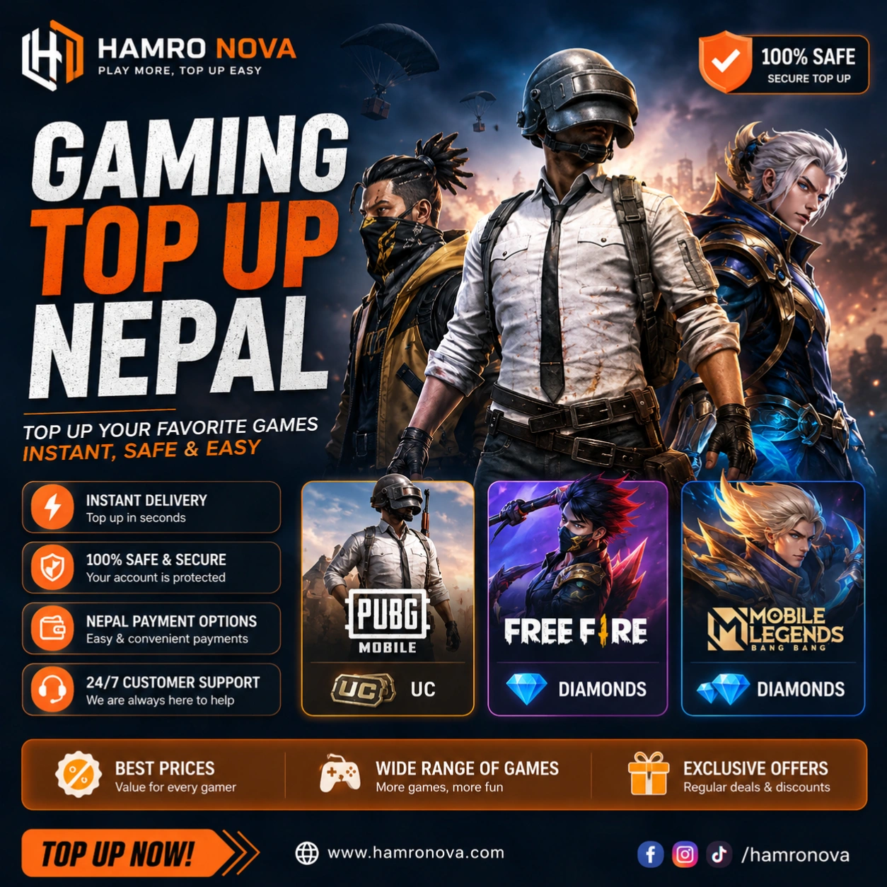 Gaming Top Up Nepal | PUBG UC, Free Fire & MLBB